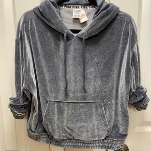 Velour Cropped Hooded Jacket